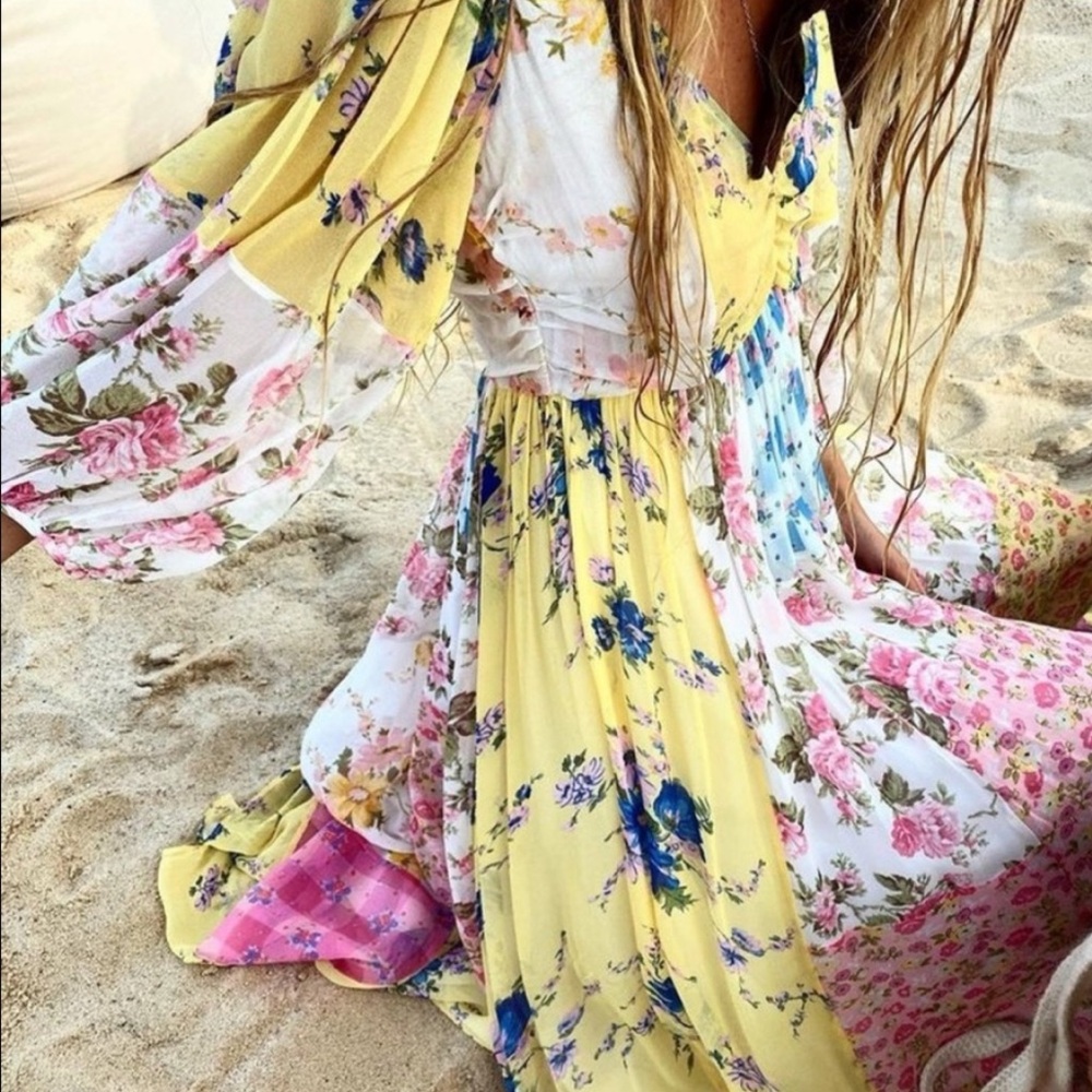 LOVESHACKFANCY Patchwork Silk Maxi Dress Founder Favorite - Picture 2 of 7